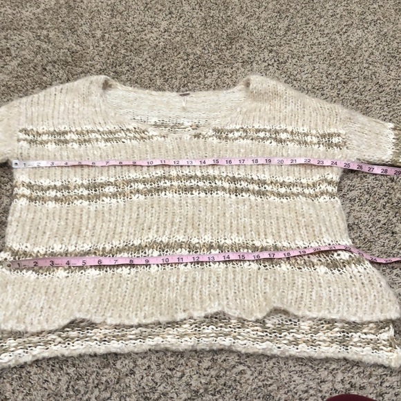 Free People Linus Eyelash Sweater Size Small Cream Tan Striped Pullover - Picture 7 of 9